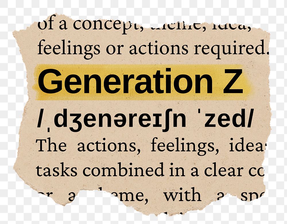 Generation Z png word sticker, torn paper dictionary, transparent background