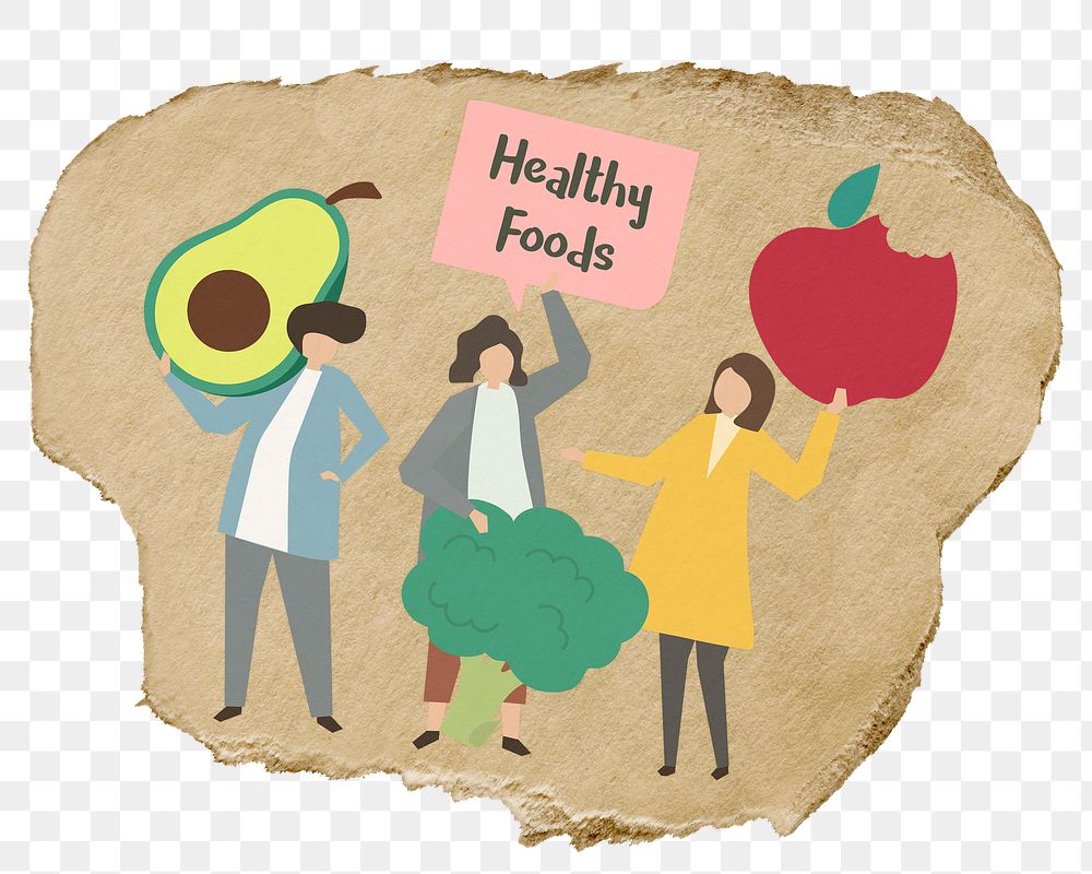Png healthy lifestyle paper sticker, diet, transparent background