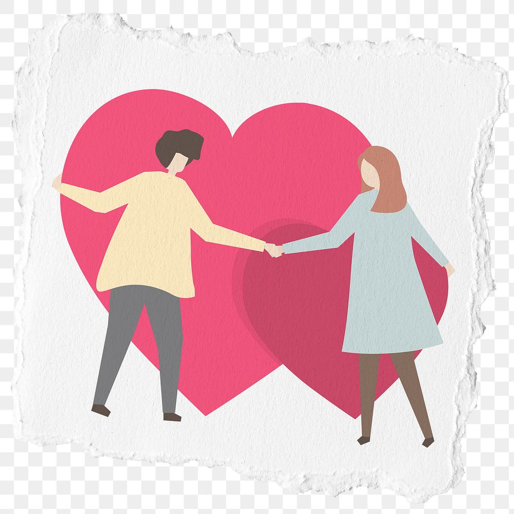 Png couple ripped paper sticker, in love, transparent background