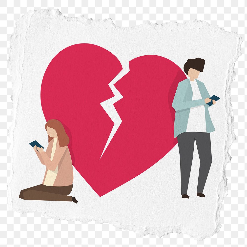 Heartbroken png torn paper sticker, transparent background