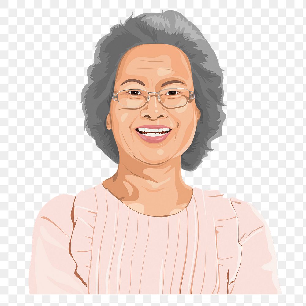 PNG senior Asian woman sticker in transparent background