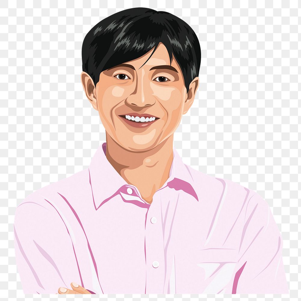 PNG smiling Asian man sticker, collage element in transparent background