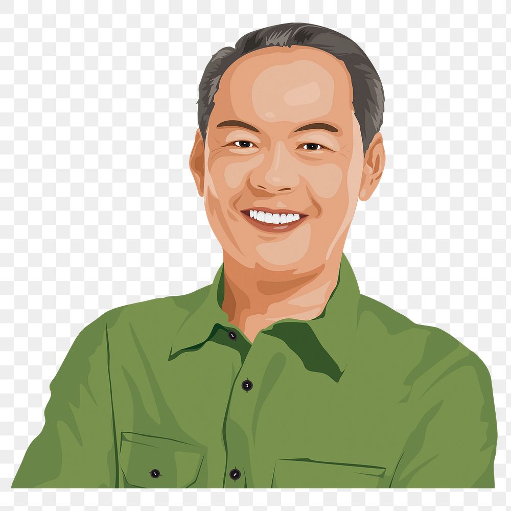 PNG senior Asian man, smiling character sticker, collage element in transparent background