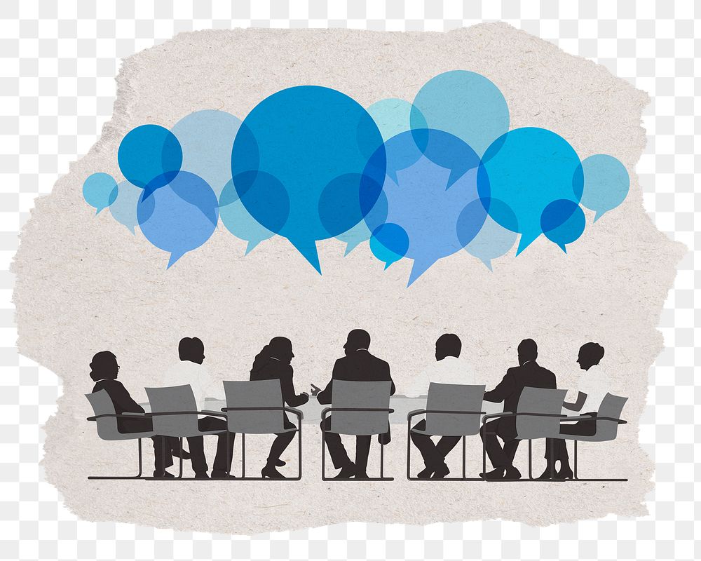 PNG business meeting sticker, people silhouette, transparent background