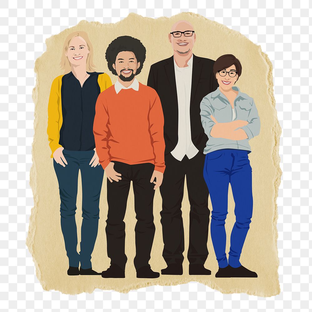 Diverse people png sticker, ripped paper, transparent background