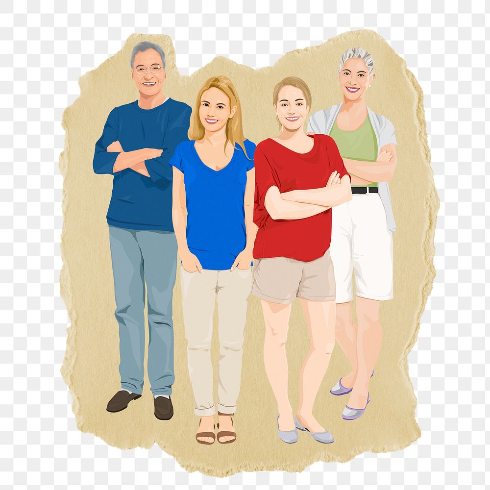 Diverse people png sticker, ripped paper, transparent background