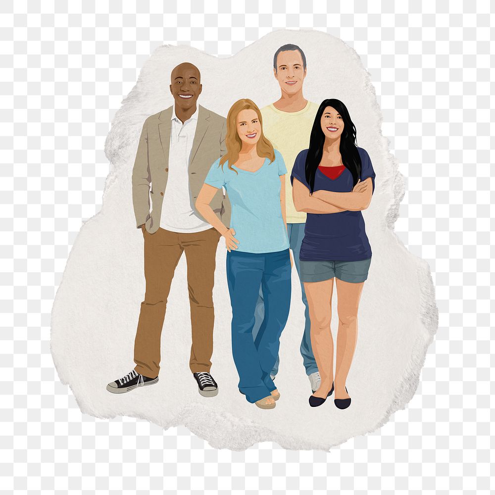 Diverse people png sticker, ripped paper, transparent background