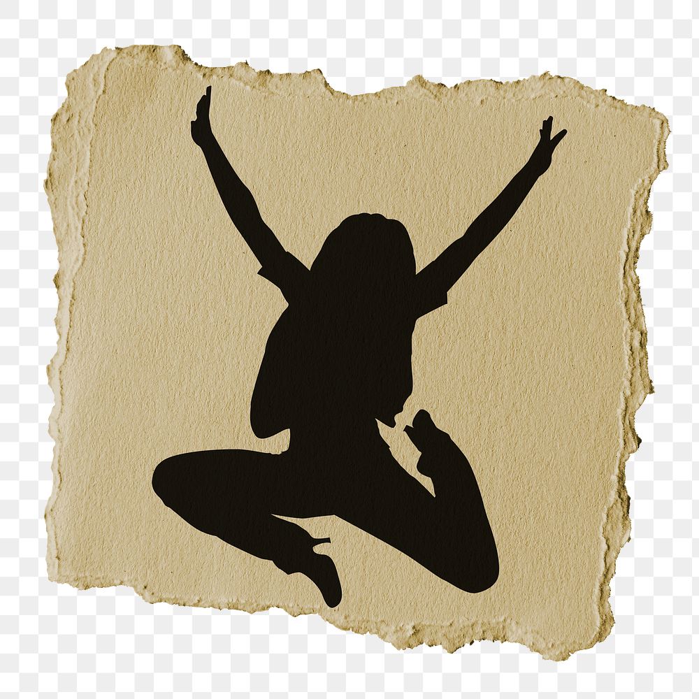 PNG businesswoman collage element, jumping silhouette, transparent background