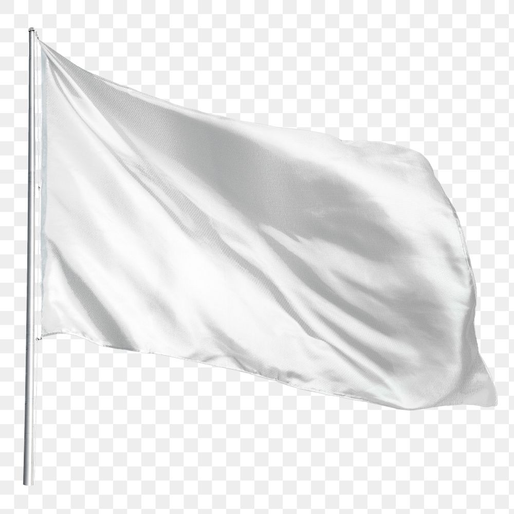 Waving blank png white flag sticker, transparent background