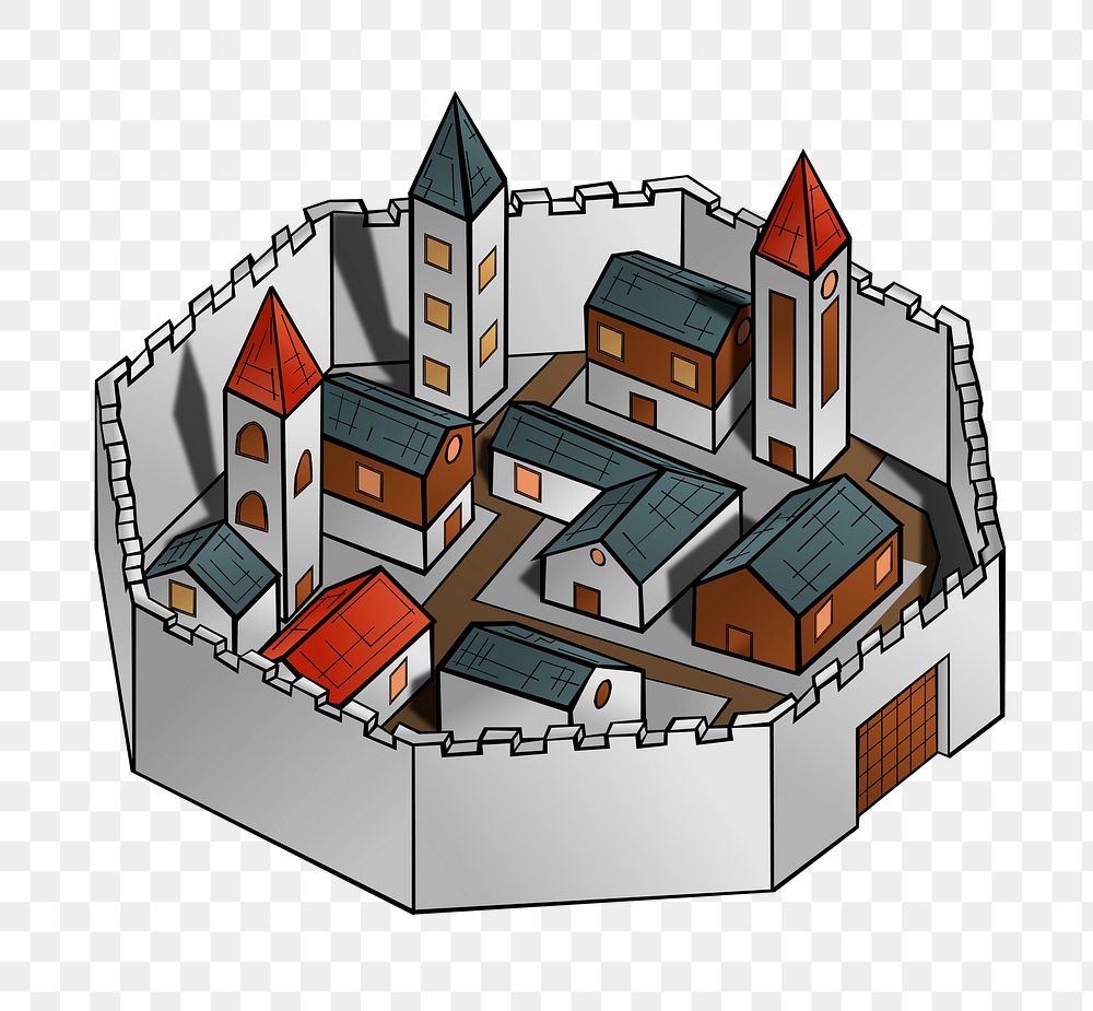 Medieval town png sticker, transparent background. Free public domain CC0 image.