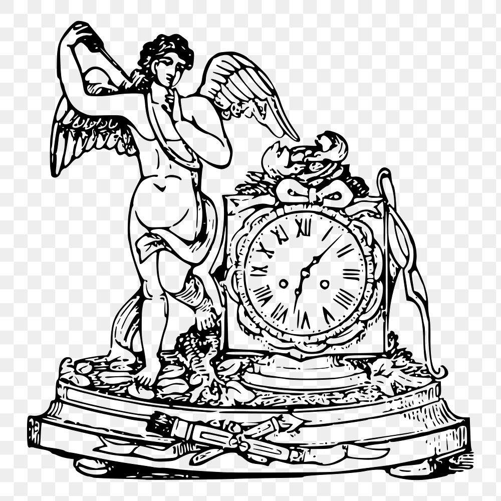 Cupid clock png sticker, transparent background. Free public domain CC0 image.