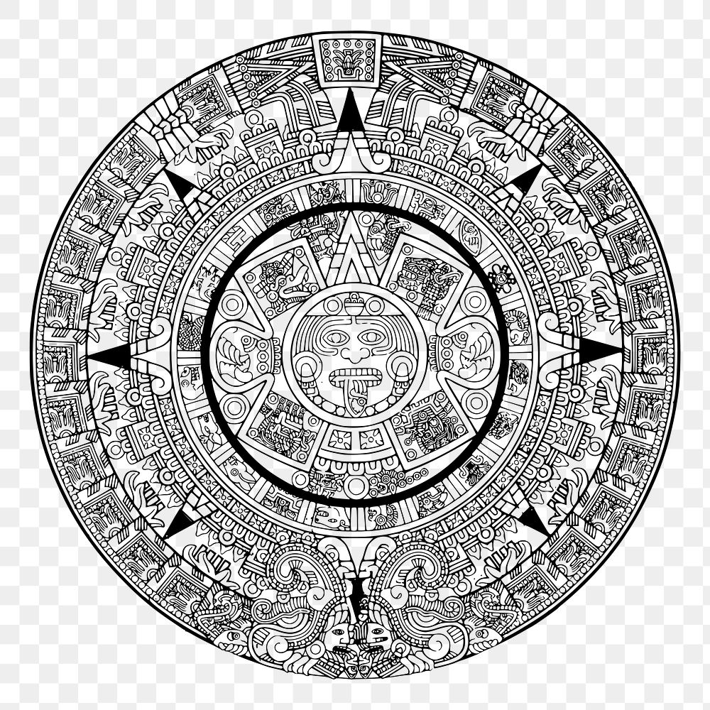 Aztec calendar png sticker, transparent background. Free public domain CC0 image.