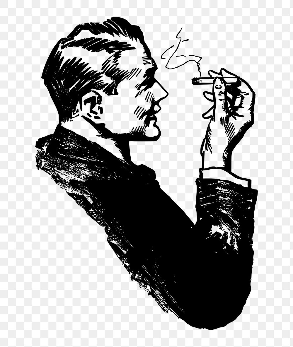 Smoking man png sticker, transparent background. Free public domain CC0 image.