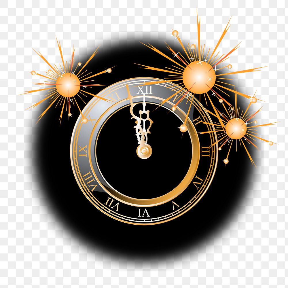 New Year clock png sticker, transparent background. Free public domain CC0 image.