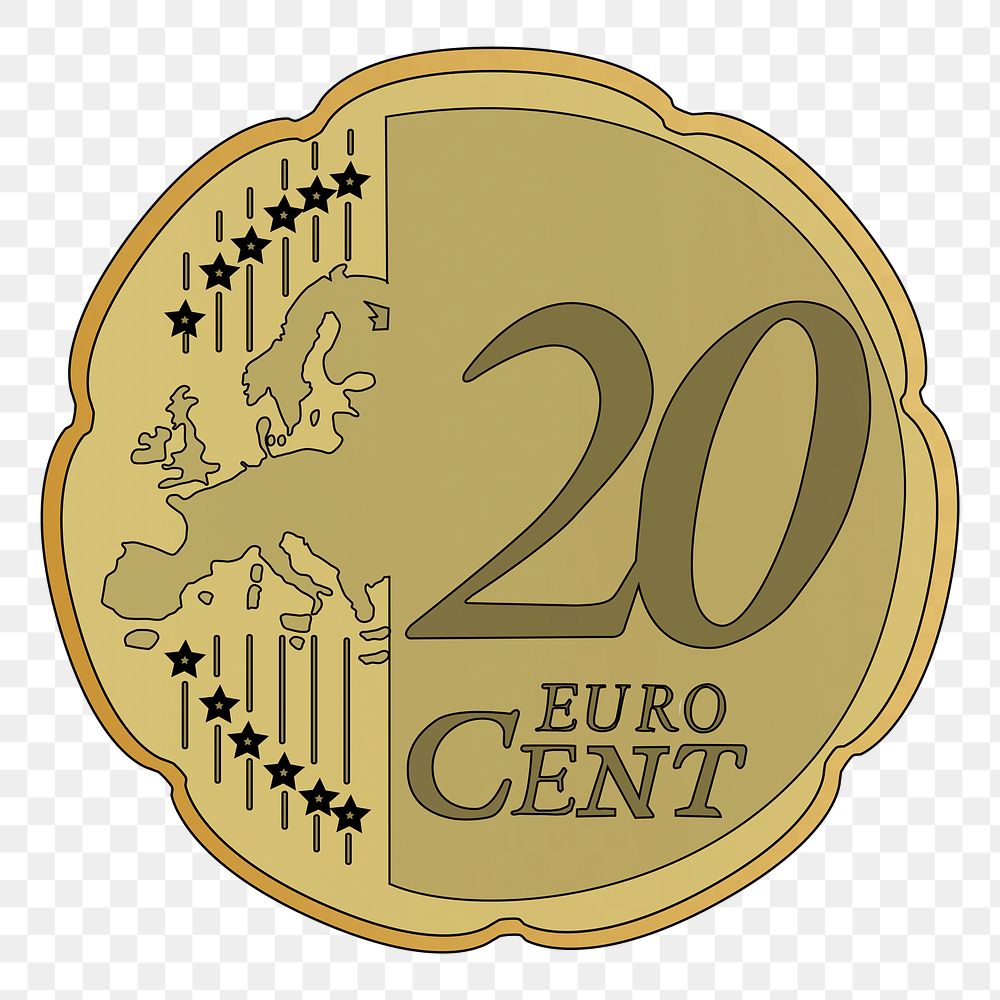 20 Euro cent coin png sticker, transparent background. Free public domain CC0 image.