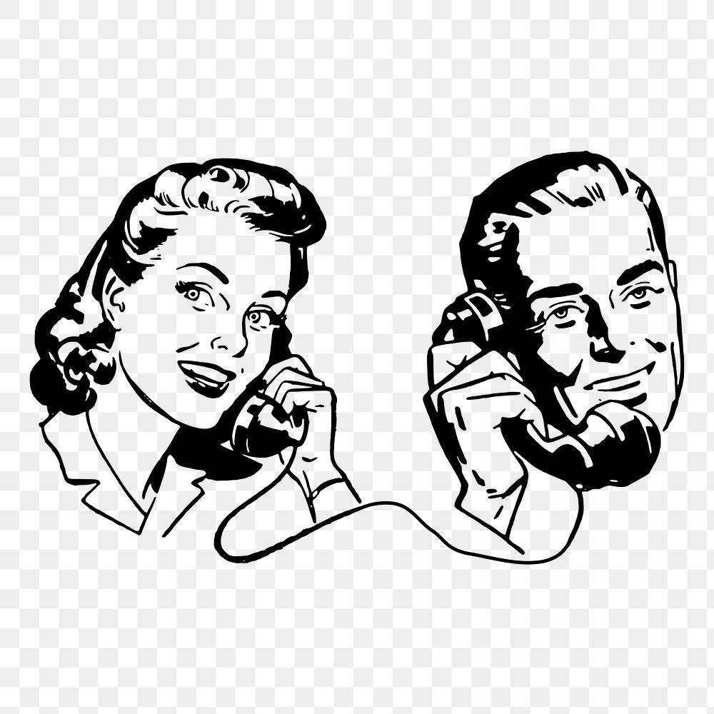 Couple phone call png sticker, transparent background. Free public domain CC0 image.