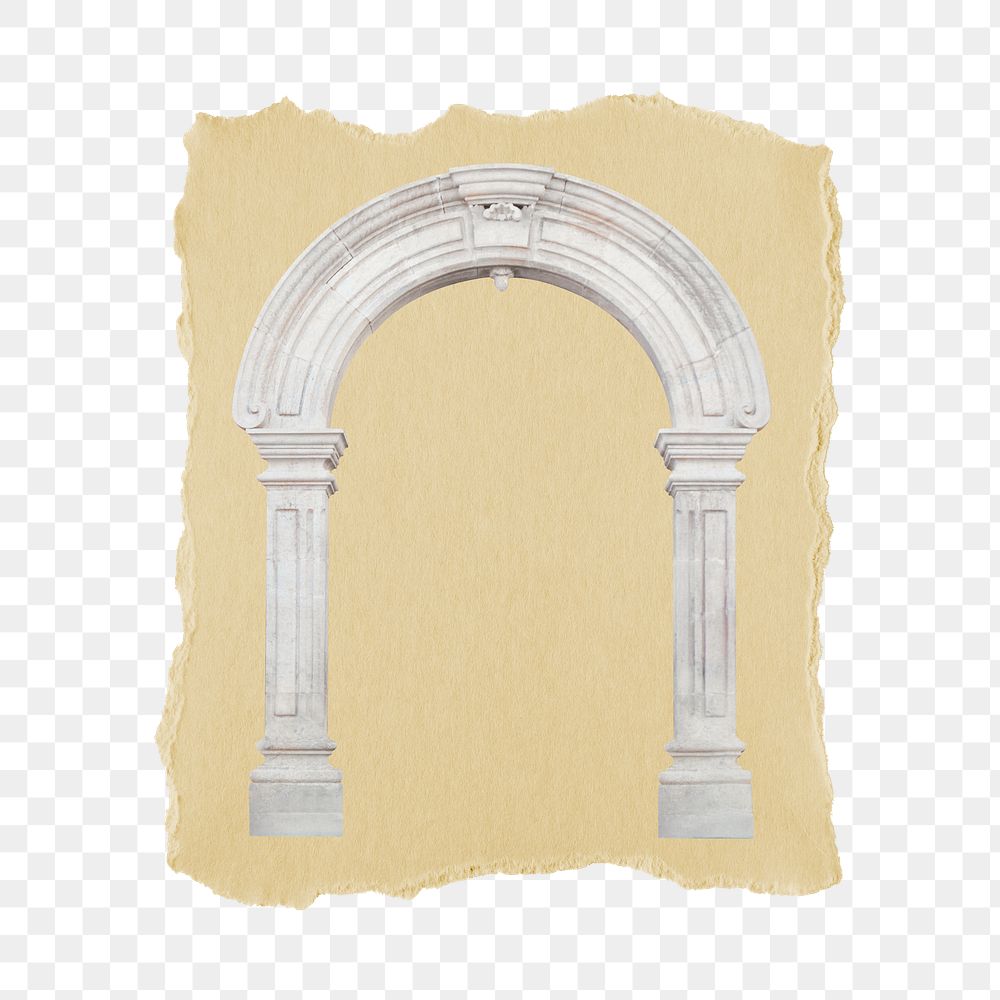 Vintage archway png sticker, ripped paper, transparent background