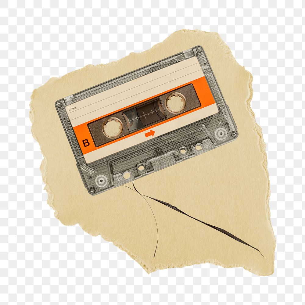 Cassette tape png sticker, ripped paper, transparent background