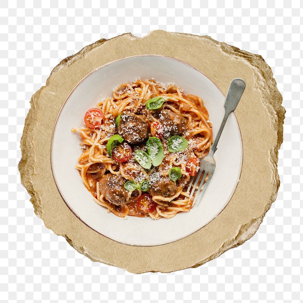 Homemade spaghetti png sticker, ripped paper, transparent background