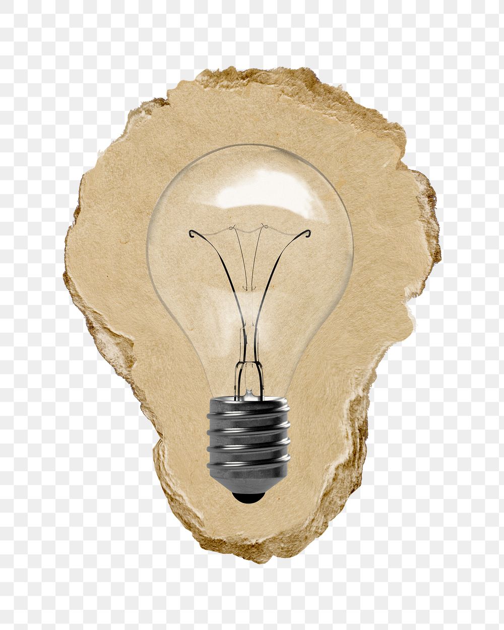 Light bulb png sticker, ripped paper, transparent background