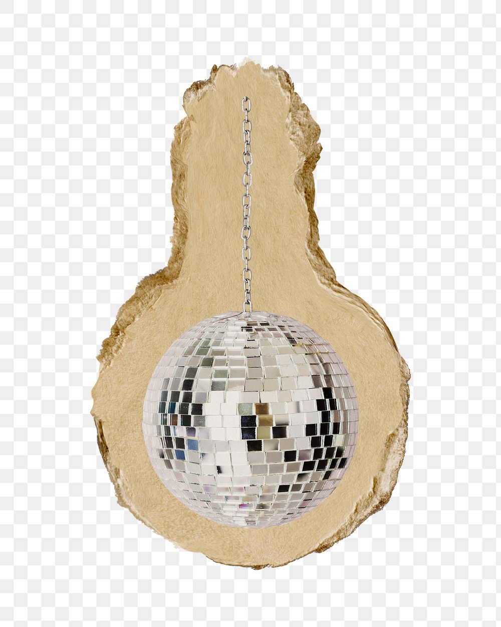 Disco ball png sticker, ripped paper, transparent background