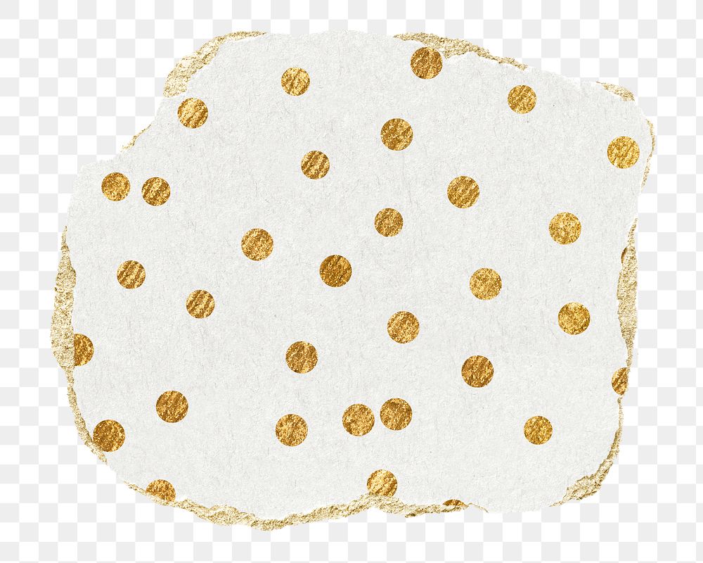 Gold polka dot png pattern sticker, ripped paper, transparent background