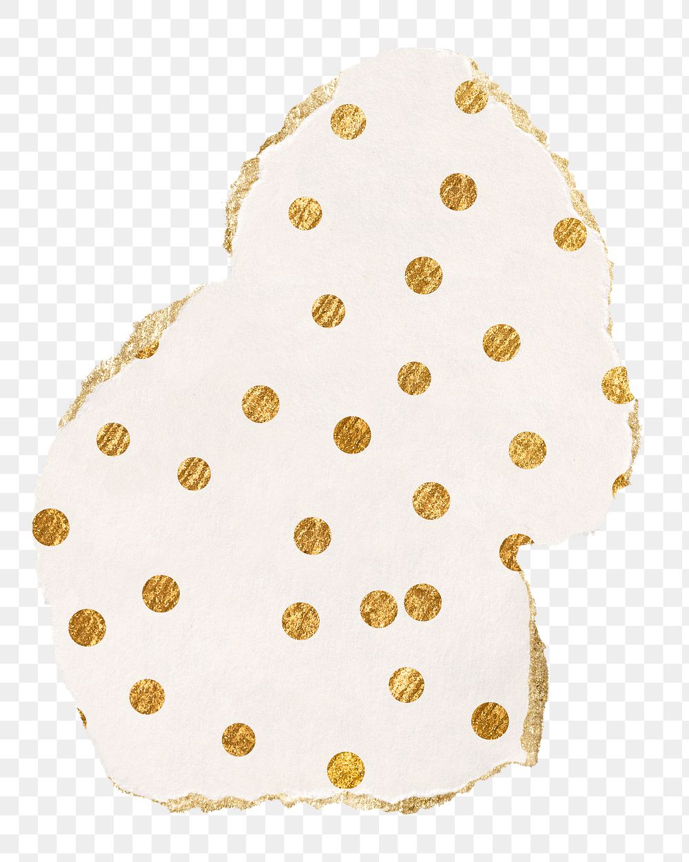 Gold polka dot png pattern sticker, ripped paper, transparent background