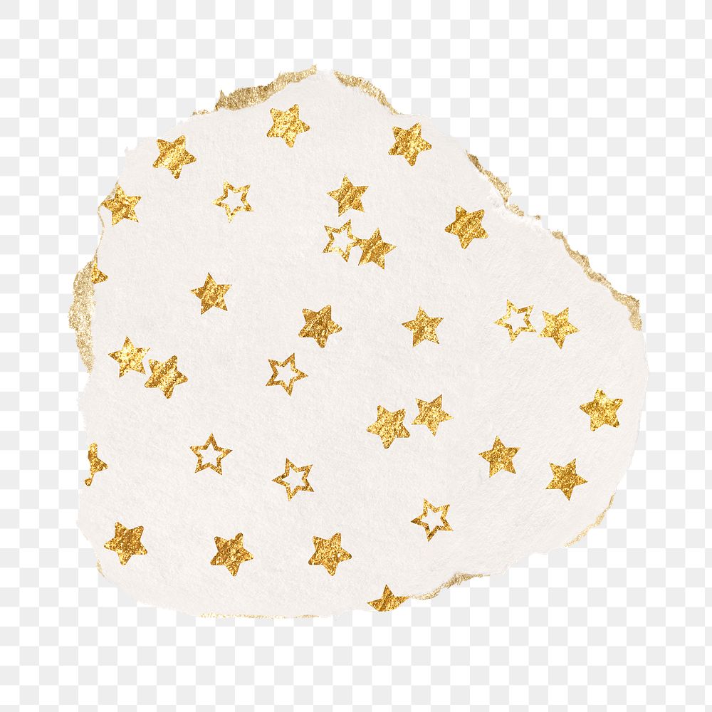 Gold star png pattern sticker, torn paper transparent background