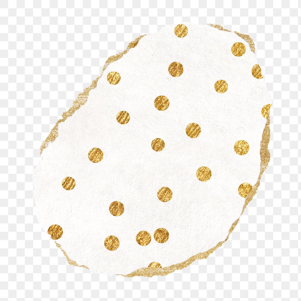 Gold polka dot png pattern sticker, ripped paper, transparent background