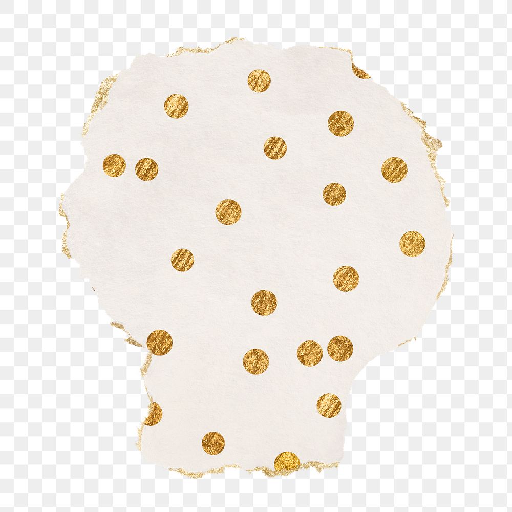 Gold polka dot png pattern sticker, ripped paper, transparent background