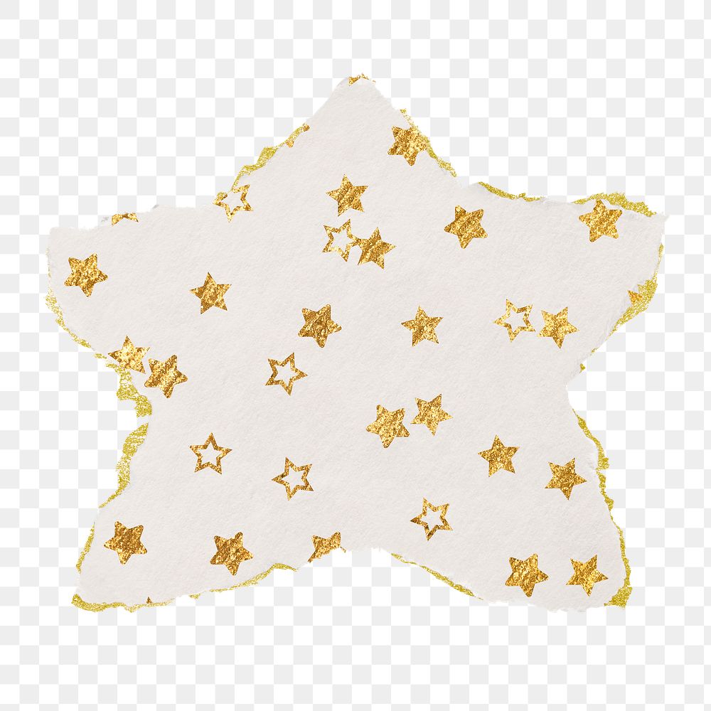 Gold star png pattern sticker, torn paper transparent background