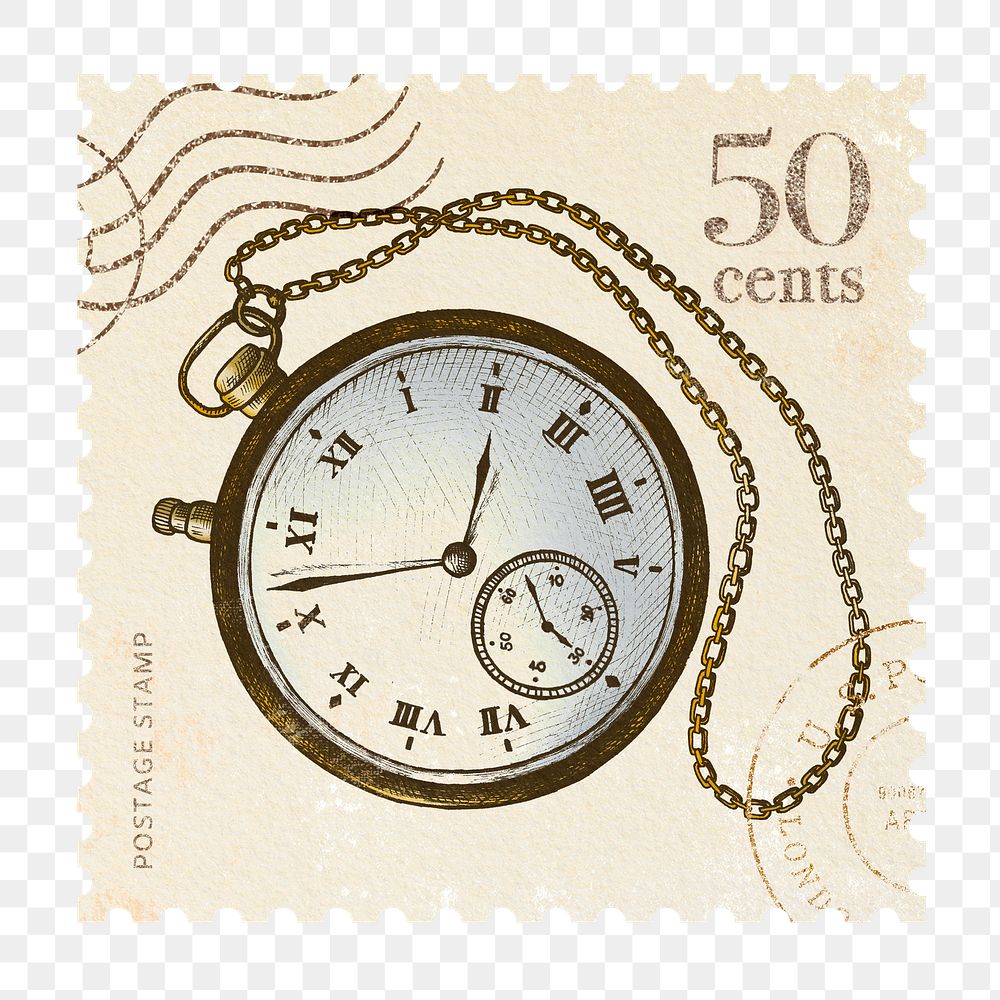 Png watch postage stamp sticker, transparent background
