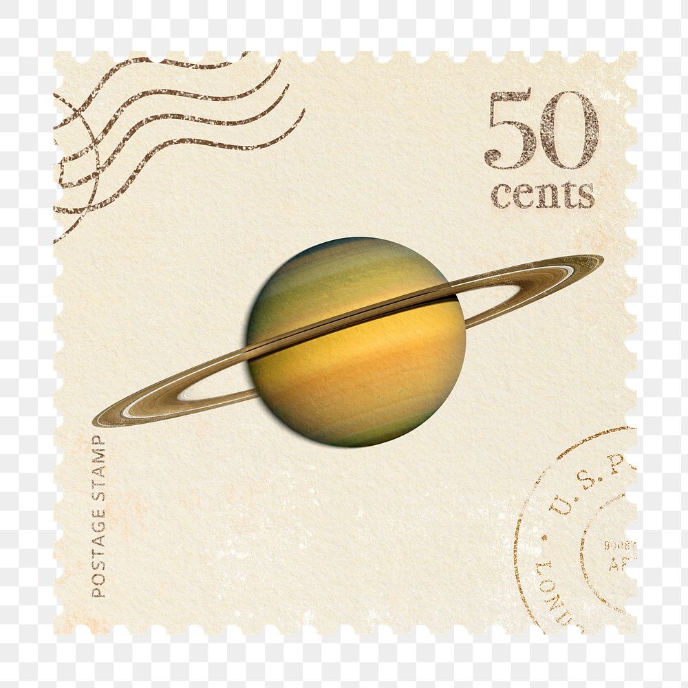 Saturn sticker png, postage stamp, transparent background