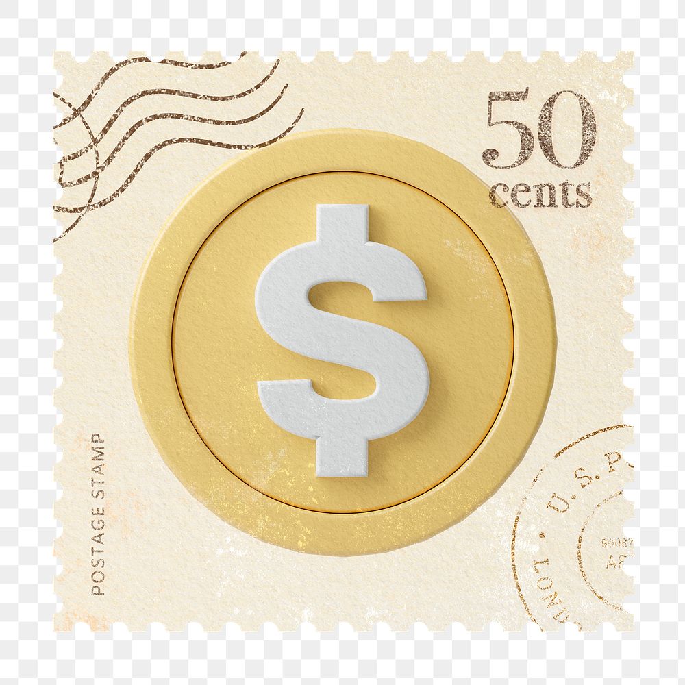 3d coin png postage stamp sticker, transparent background