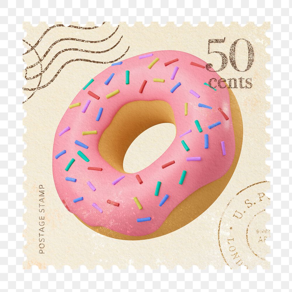 3d donut png postage stamp sticker, transparent background