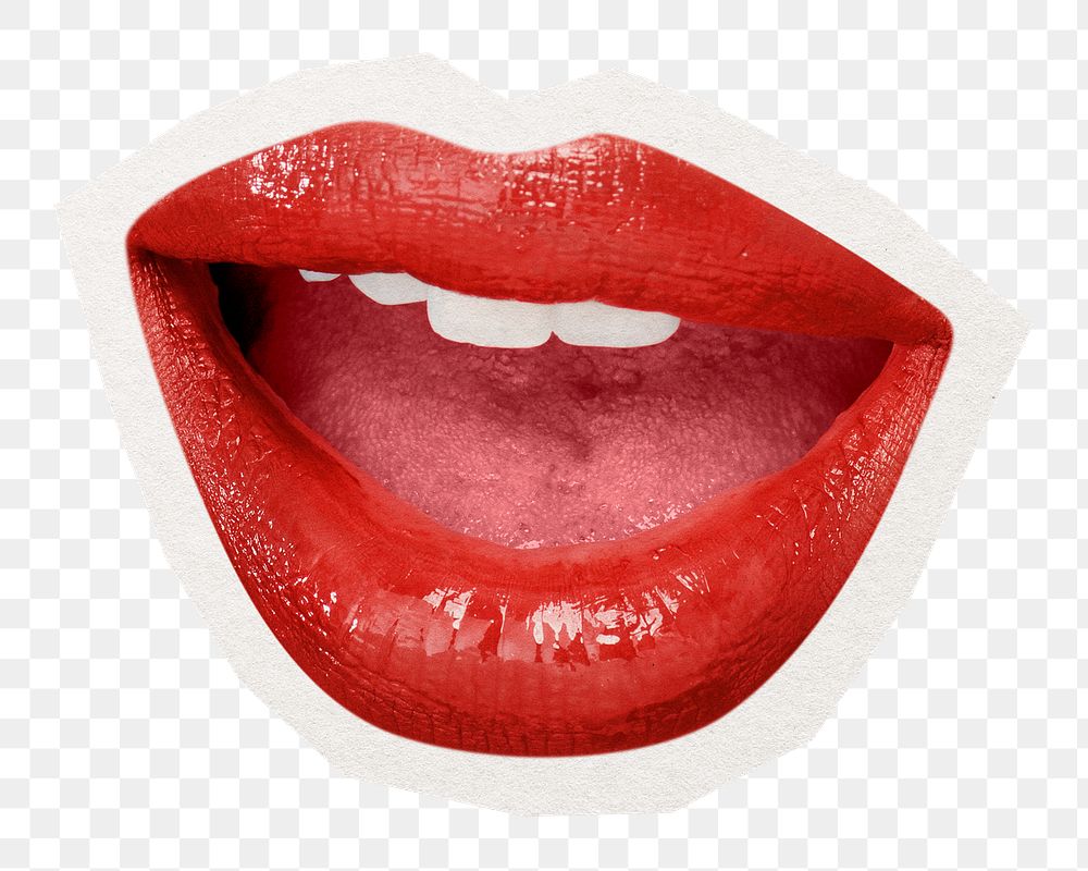 Red lips png collage element, transparent background