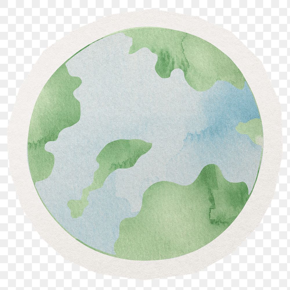 Watercolor earth png digital sticker, collage element in transparent background