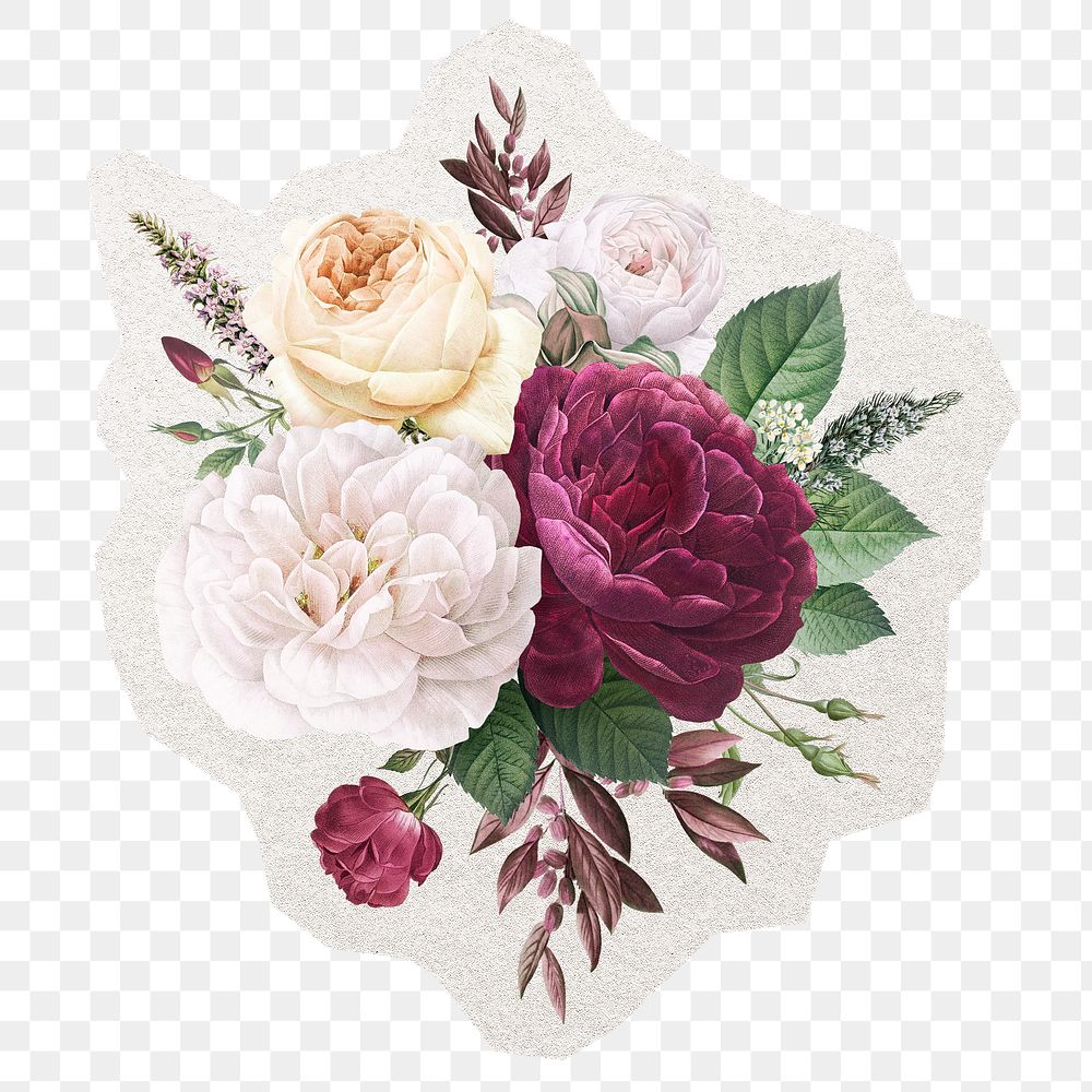 Floral sticker png, decorative flower collage element
