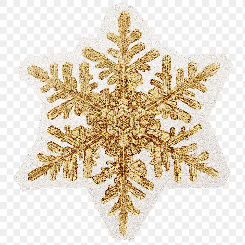 Gold snowflake png digital sticker, collage element in transparent background