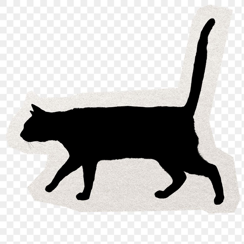 Cat silhouette png sticker, animal illustration cut out in transparent background