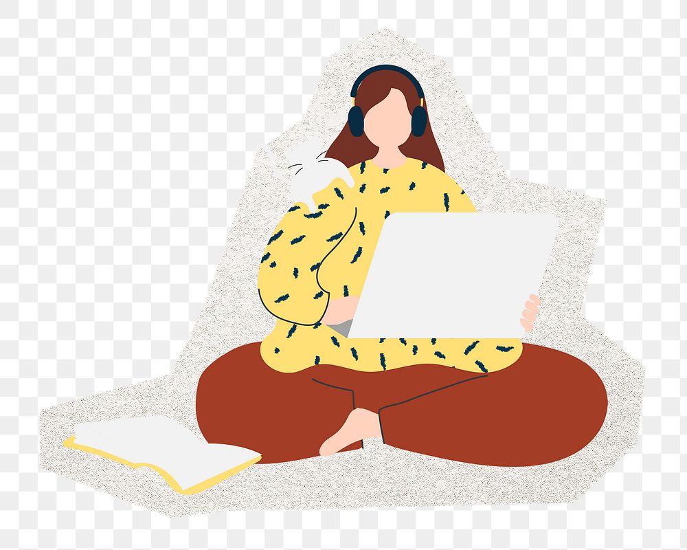 Woman studying png sticker, transparent background