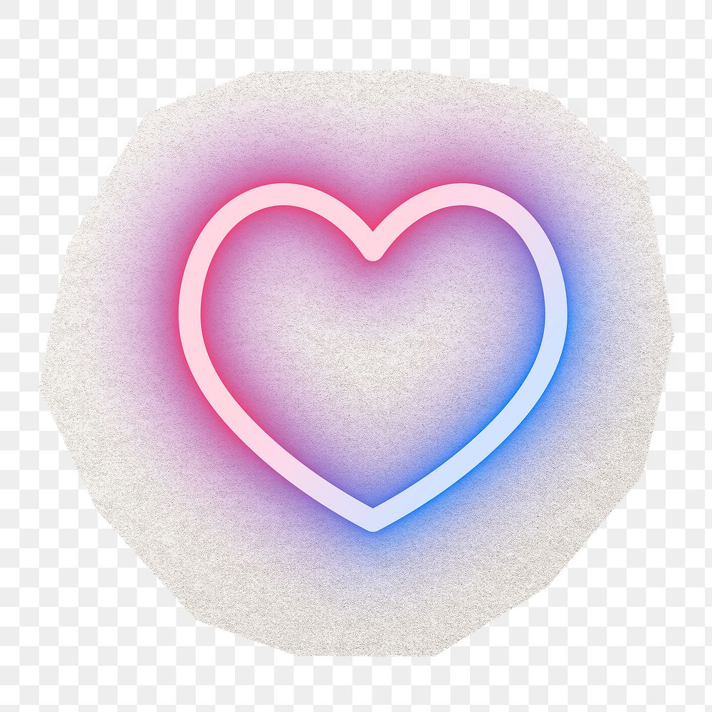 PNG neon heart digital sticker, collage element in transparent background