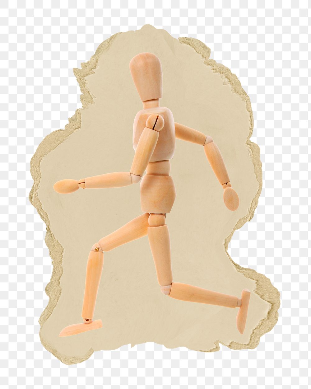 Wooden mannequin png sticker, ripped paper, transparent background