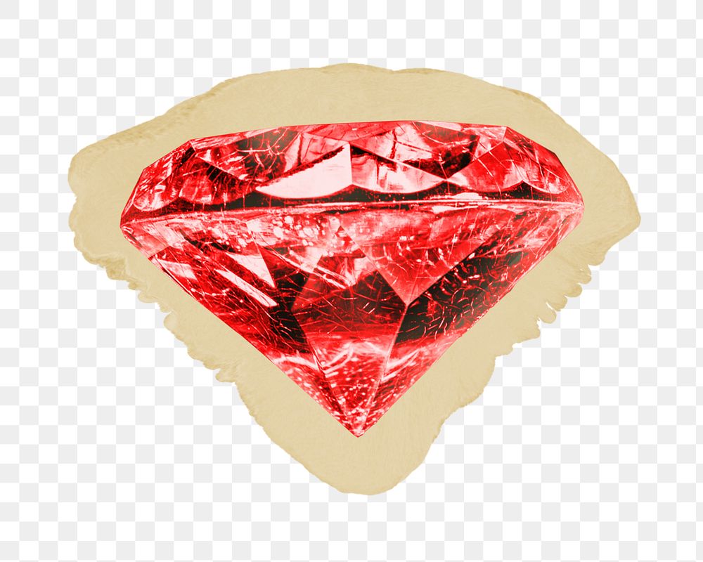 Red diamond png sticker, ripped paper, transparent background