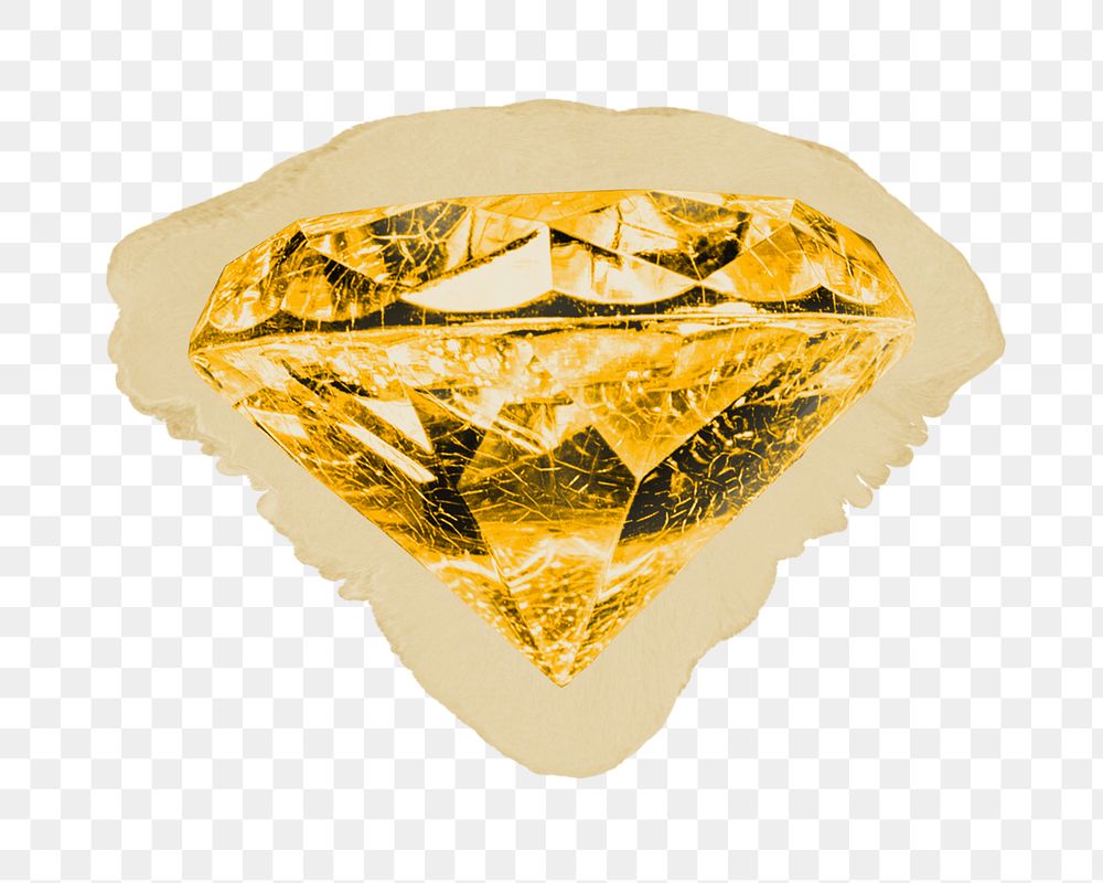 Yellow diamond png sticker, ripped paper, transparent background