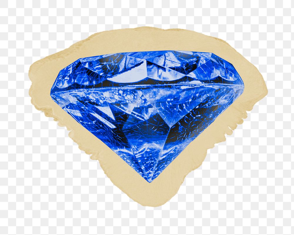 Blue diamond png sticker, ripped paper, transparent background