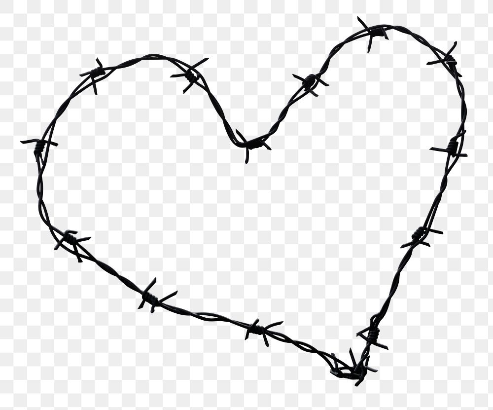 Barbed wire heart png sticker, goth, grunge cut out, transparent background