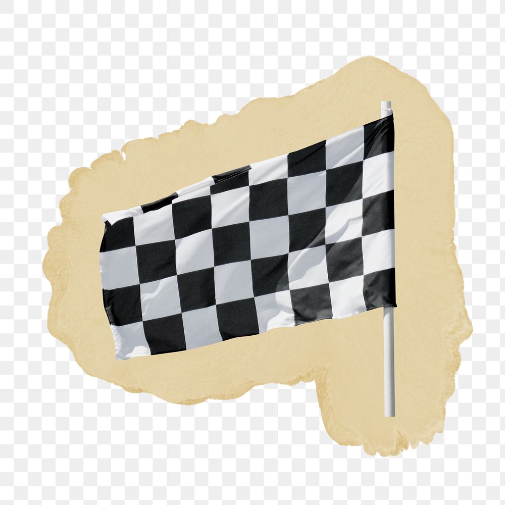 Car racing flag png sticker, ripped paper, transparent background