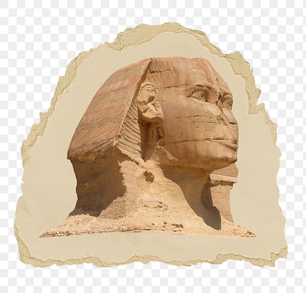 Great Sphinx png of Giza sticker, ripped paper, transparent background