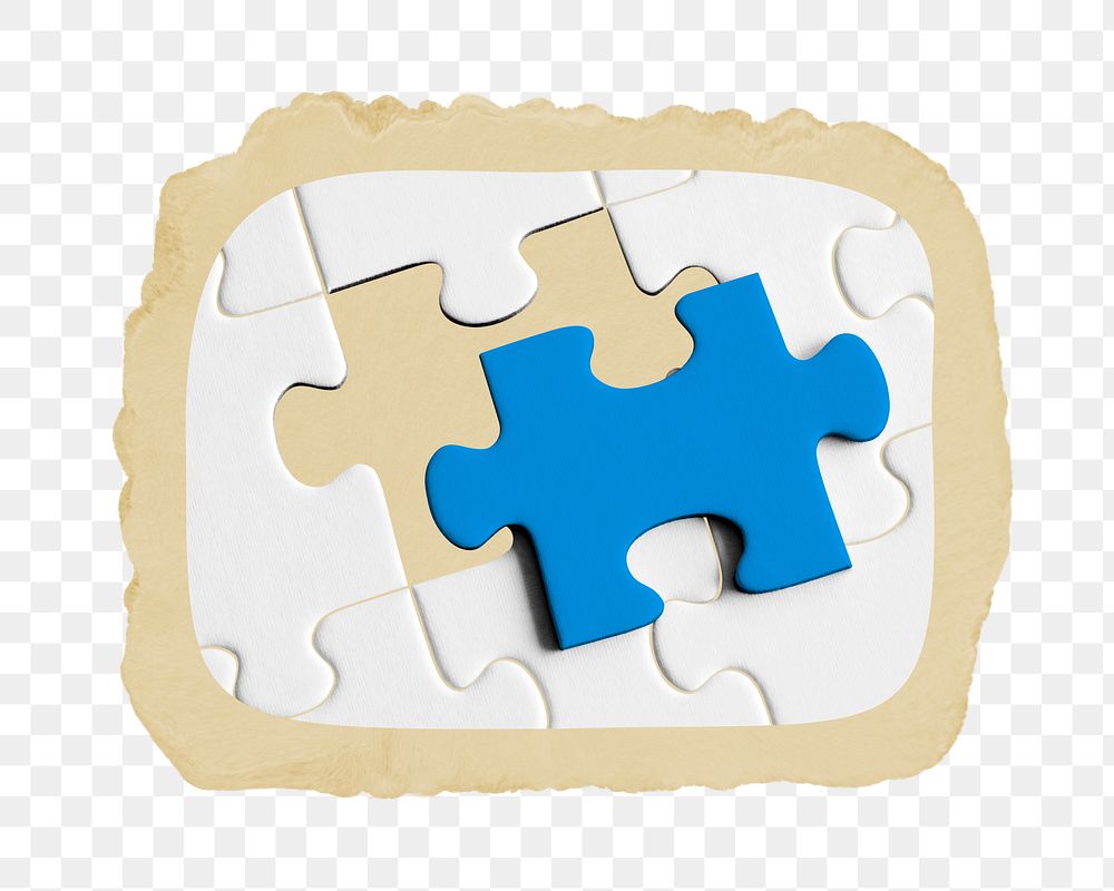Jigsaw png sticker, ripped paper, transparent background